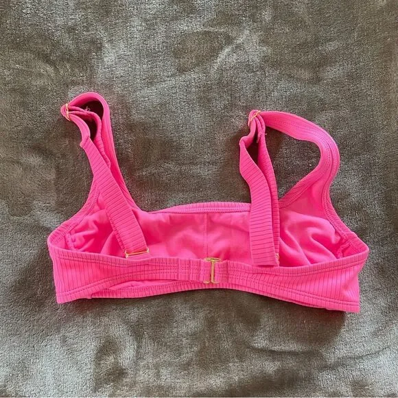 Wild Fable Neon Pink Ribbed Bikini Top Size XS (0-2) Adjustable Straps - Picture 4 of 6